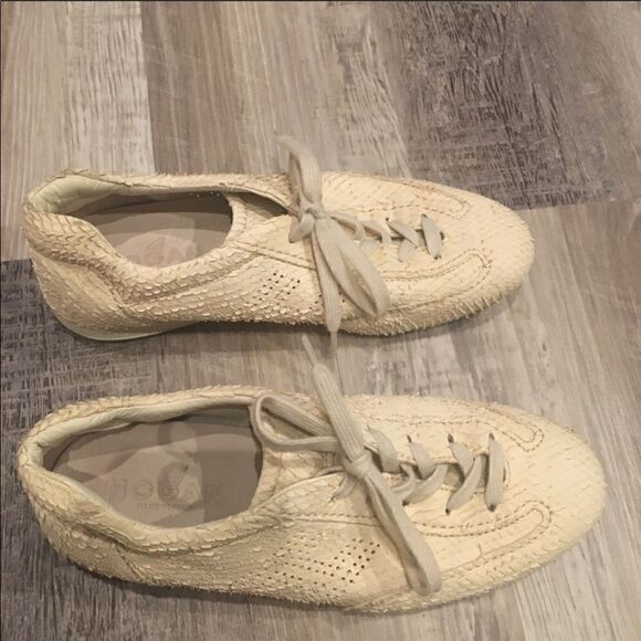 HOGAN Cream Snakeskin Sneakers Size 5 1/2 - Picture 4 of 7